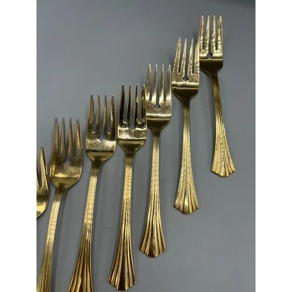 7 Royal Gallery Gold Electroplate Salad Forks Lavish Luncheon Dessert Fork Set